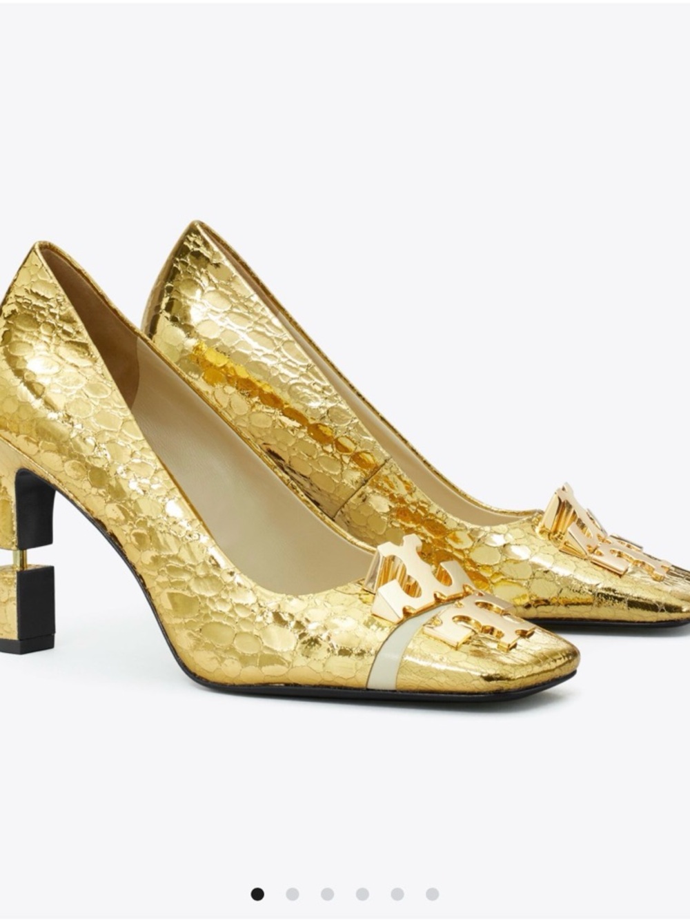 Tory Burch Gold Metallic Split Double T Pumps